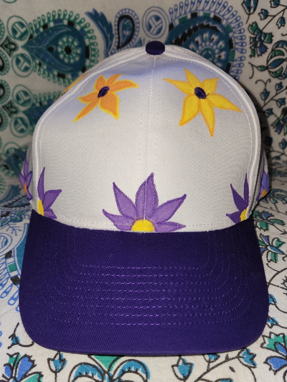 White & Purple Floral Cap